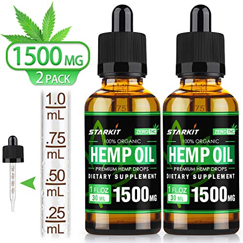 2x30ml - Hemp Oil Extract 1500mg Natural for Pain Anxiety & Stress Relief, Better Sleep, Mood Support, STARKIT Drops Rich in Fatty Acids Organic 3 6 9 from Organic Hemp Seed