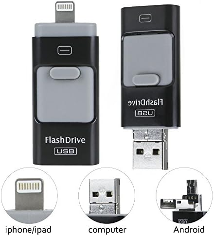 OTG USB Flash Drive 64GB (Black) For Android Cell Phone, iPhone, Computer, Memory Stick External Storage