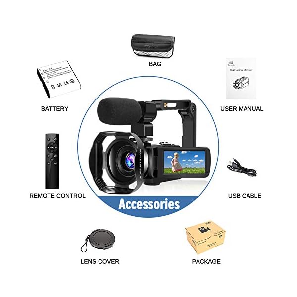 Videokamera 4K Video Camcorder 48MP Videokamera mit Mikrofon mit Handheld und Haube – Bild 8