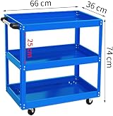 iropro 3-Tier Tool Trolley 225 lb Capacity Blue Steel Workshop Cart view 5
