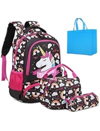 Girls School Backpack Unicorn Backpack for Girls Elementary School Bookbags for Kids Water Resistant School Bag with Lunch Tote Bag Pencil Purse Bag 3 in 1 Sets