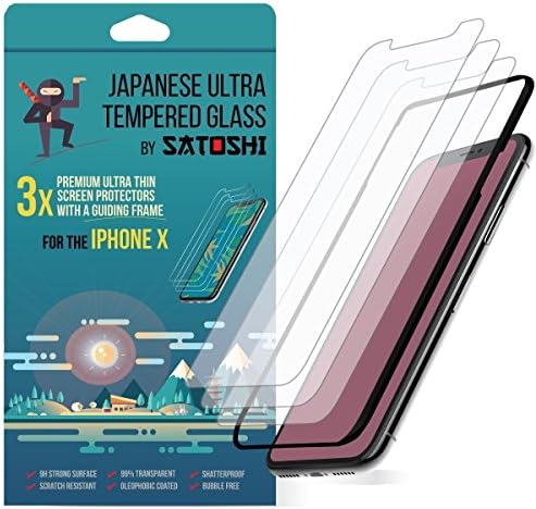 iPhone X Tempered Glass Screen Protector [Premium 3-pack] [Japanese Asahi] [Easy Installation Guide Frame] iPhone X Tempered Glass Screen Protectors, 0.33mm Slim Screen Protector Glass iPhoneX