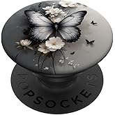 White Butterfly Floral Illustration Print PopSockets Adhesive PopGrip