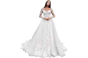 LJEUYDS Wedding Dresses for Bride 2024 Boho Beach Lace Appliques Mermaid Beaded V Neck Bridal Gown for Women with Train