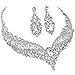 VenFine Clear White Austrian Rhinestone Crystal Hollow Alloy Flower Earrings Collar Necklace Jewelry Gift Wedding Bridal Party Prom