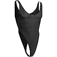 ABAFIP Mens Lingerie Solid Color Semi See Thru High Cut Thong Leotard Bodysuit Scoop Neck Mankini Swimwear Underwear
