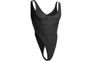 ABAFIP Mens Lingerie Solid Color Semi See Thru High Cut Thong Leotard Bodysuit Scoop Neck Mankini Swimwear Underwear