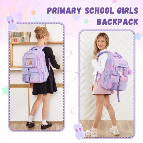 PIG PIG GIRL Kids Backpack for Girls - School Bags for Middle School Students - Book Bag for Elementary Primary - Kawaii Ita Backpack - Purple