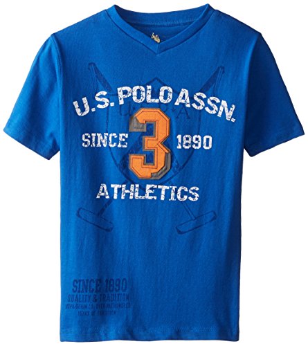 U.S. Polo Assn. Big Boys' V-Neck Graphic T-Shirt, China Blue, 14/16