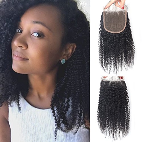 Luwigs Afro Kinky Curly 5x5 Lace Closure Human Virgin Hair 4B 4C Lace Closure with Baby Hair Free Part Natural Color (14 inches, Afro Kinky Curly 4B 4C)