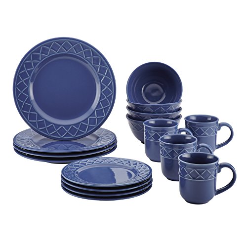 Paula Deen 16 Piece Savannah Trellis Stoneware Dinnerware Set, Cornflower Blue Paula Deen 16 Piece Savannah Trellis Stoneware Dinnerware Set, Cornflower Blue
