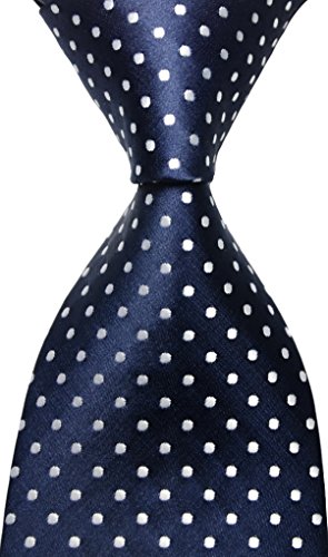 Best Collection New Classic Polka Dot Dark Blue White 100% Jacquard Woven Silk Men's Tie Necktie