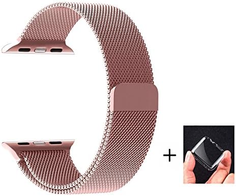 Apple Watch band 38MM Milanese Magnetic Loop Stainless Steel Watch Band Strap for Apple Watch Series 1 Series 2-Rose gold(Gift iwatch case)