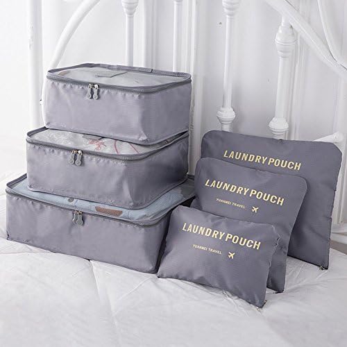 6 PCS Travel Storage Bags Set Clothes Tidy Packing Cubes Luggage Organizer Pouch Waterproof (Grey)