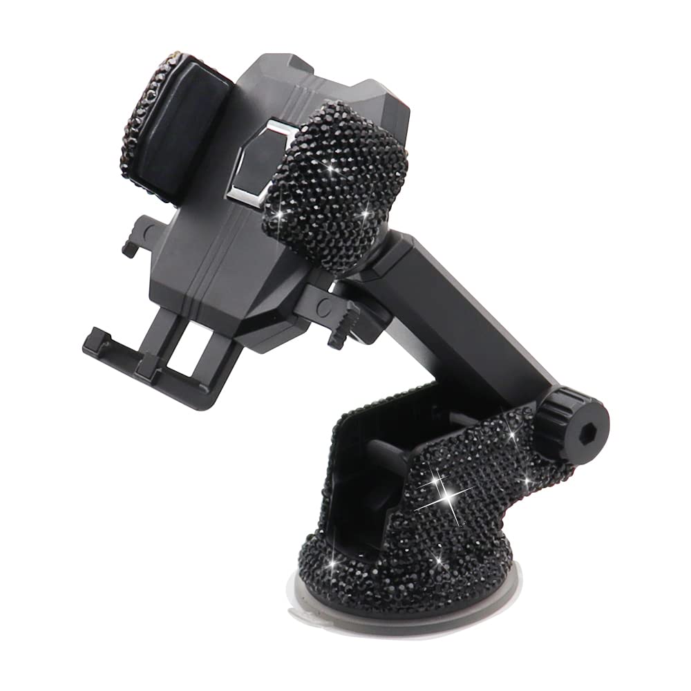 Photo 1 of LYCARESUN Bling Car Phone Mount Holder,Shiny Crystal Rhinestone Phone Stand for Women and Girls, Car Accessories for Windshield Dashboard,Compatible with Most Cellphones (black)