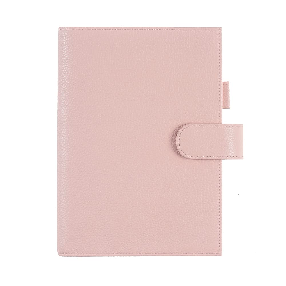Moterm Leather Cover for A5 Notebook - Fits Hobonichi Cousin, Stalogy and Midori MD Planner, with Pen Loop, Card Slots and Back Pocket (Pebble Dust Rose)