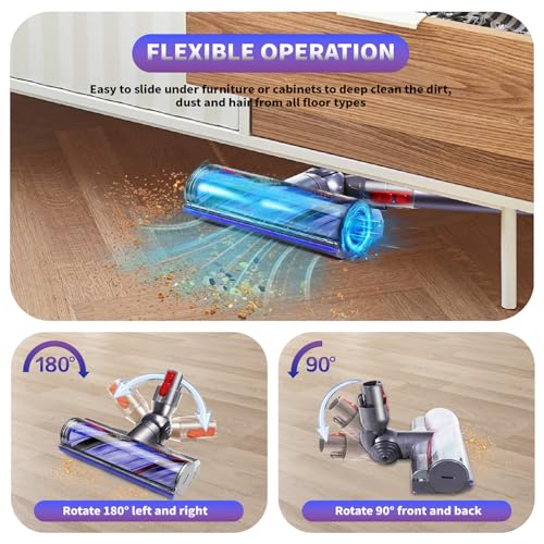 Upgrade Anti-Tangle Vacuum Head Replacement for Dyson V7, V8, Cyclone V10, V11, V15 Cordless Vacuum Cleaner, Motorhead Cleaner Brush Head for Hard Floors, Carpets, Rugs