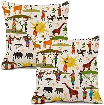 linyangpt Pack Of 2 Throw Pillows Covers bolster cushion case cotton Effect Africa Tribe Living