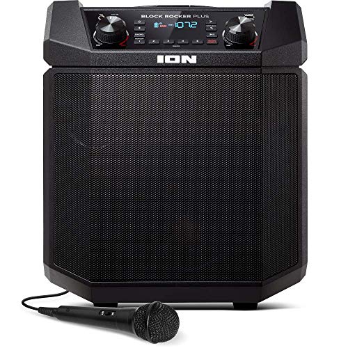 ION Audio – Block Rocker Plus – Enceinte Bluetooth Portable 100 W, Batterie, Radio AM / FM, Entrée AUX, Roulettes et Poignée Télescopique, Microphone, Câble et Port USB pour Smartphones et Tablettes
