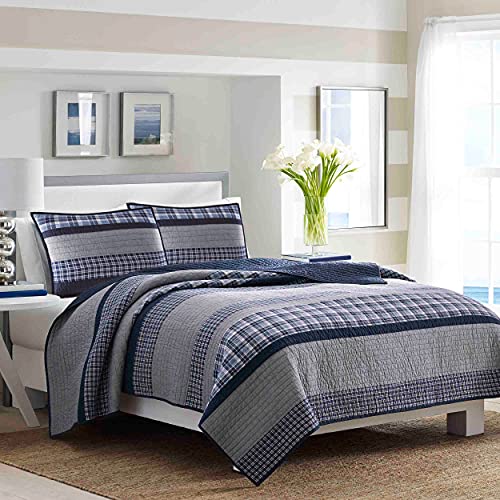Nautica – Twin Quilt, Cotton Reversible Bedding, Bedding Set for All Seasons (Adelson Blue, Twin)