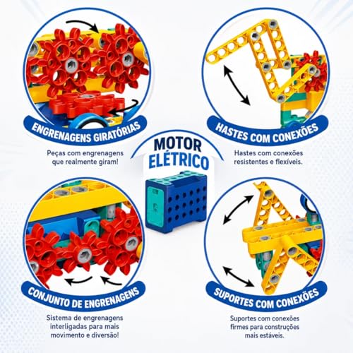Blocos de Montar Robô Infantil 180 Peças com 2 Motores Elétricos, Kit Educativo de Construção e Engenharia, Brinquedo Criativo para Meninos e Meninas, Raciocínio Lógico, +3 Anos