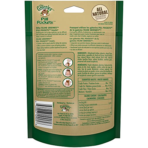 FELINE GREENIES Pill Pockets Cat Treats Chicken Flavor, 3 Ounce Value Size Bag