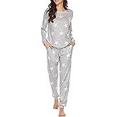 Ekouaer Womens Jogger Pajama Sets Long Sleeve Sleepwear Round Neck Nightwear Soft Pjs Lounge Sets with Pockets