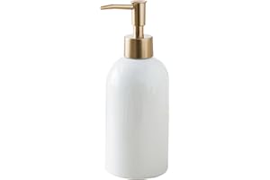 Ceramic Soap Dispenser, 420ml/14oz with Gold Pump, Refillable Non Slip Hand Soap Dispenser for Bathroom Kitchen (White)