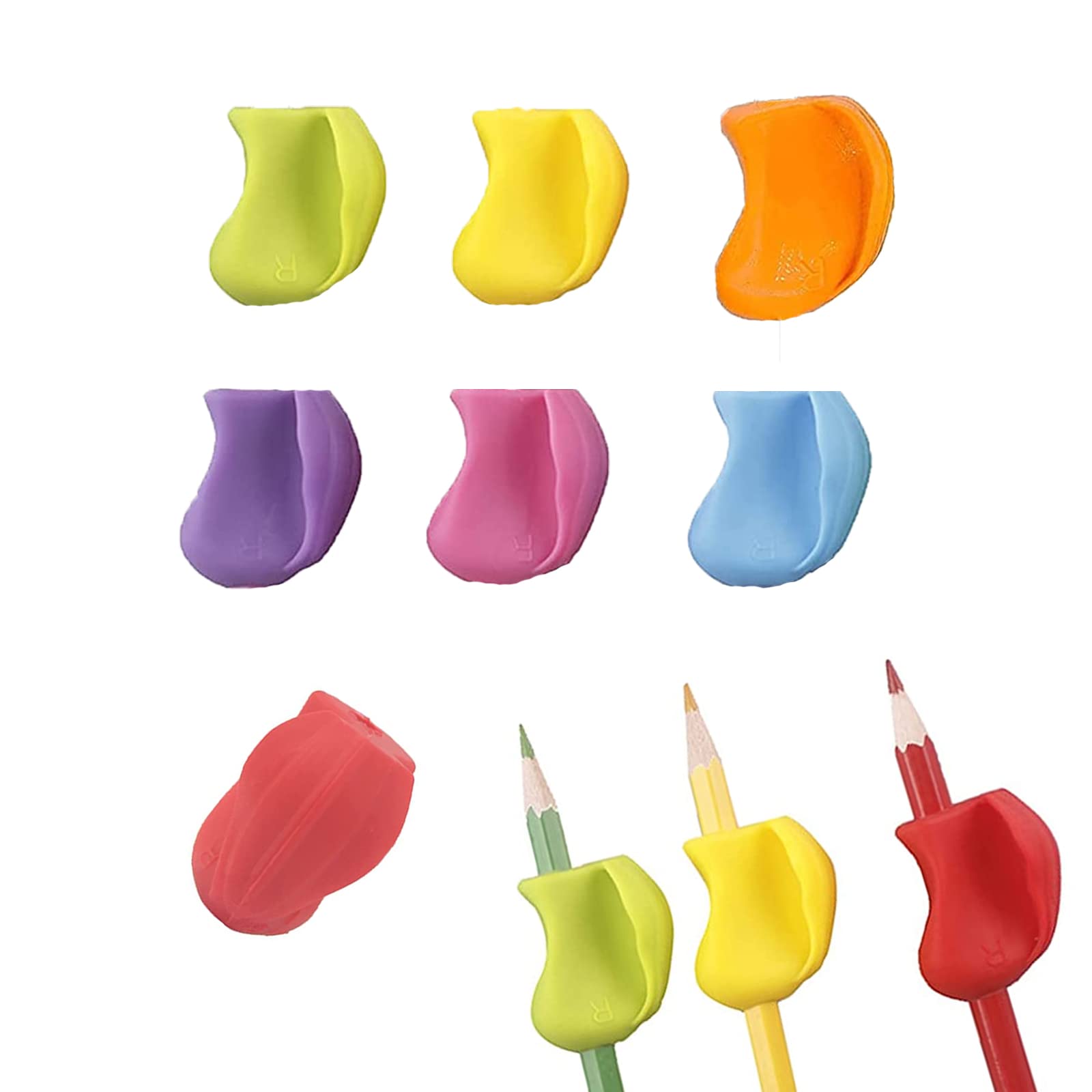 VIKSAUN 7Pcs Crossover Pencil Grips Pencil Grips for Children Silicone Ergonomic Posture Correction Writing Tool for Preschoolers, Adults, Lefty or Righty,Suitable for all Pencil Types(Multicolor)