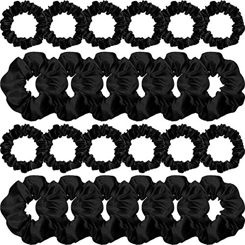 Photo 1 of 24 Pieces Satin Hair Scrunchies Silky Elastic Hair Bands Skinny Solid Hair Ties Ropes Ponytail Holder for Women Girls Hair Accessories Decorations, 2 Sizes (Coffee Color)