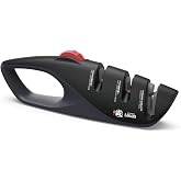 MITSUMOTO SAKARI 3-Stage Adjustable Kitchen Knife Sharpener | Adjustable Angle for Knife Types, Dull Edge Repair and Fine Honing, Scissors Sharpening Slot, Countertop Grip Control