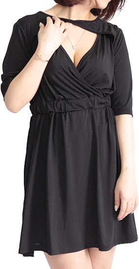 Amazon Co Jp ゴールドジャパン 大きいサイズ レディース ワンピース カシュクール ミニ 谷間 セクシー 半袖 ペプラム ストレッチ 短い 服 ファッション小物