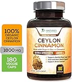 True Organic Ceylon Cinnamon Highest Potency Standardized 1800mg - Organic Ceylon Cinnamon Pills - Healthy Blood Sugar Support Supplement, Vegan Joint Pain Relief Anti-Inflammatory - 180 Capsules
