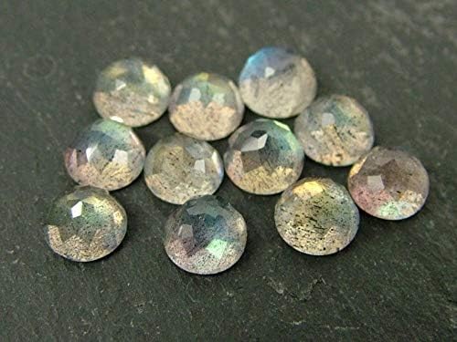 Natural Labradorite Rose Cut Round Gray Color Blue Flashy Loose Gemstone 8mm 25 Pieces