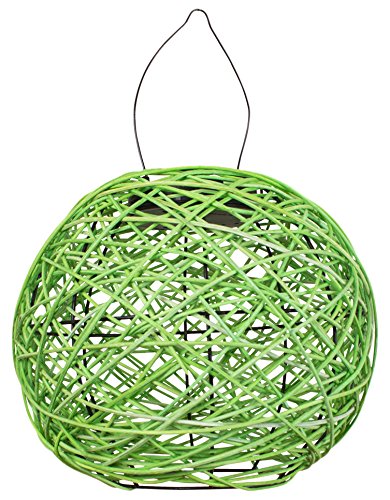 GardenKraft 12540 Woven Rattan LED Solar Lantern Outdoor Hanging Garden Lights, Apple Green, 18x18x16 cm