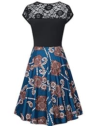 Vestido de encaje floral vintage, vestido elegante con cuello en V y manga