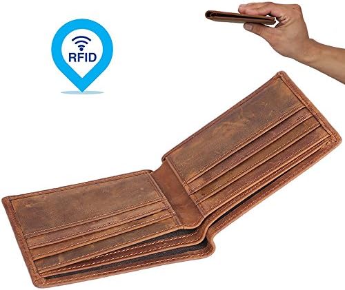 Bifold wallet for men made of crazy horse leather and RFID blocking