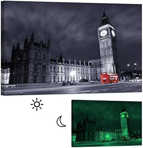 LightFairy Glow in The Dark Canvas Painting - Stretched and Framed Giclee Wall Art Print - Big Ben at Night - Master Bedroom Living Room Decor - 6 Hours Glow - 36 x 24 inch