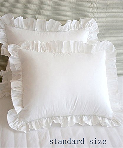 meaning4 White Pillow Cases Pillow Shams Covers Cotton with Hem Ruffle Standard or Twin Size Set of 2 20x26 inches