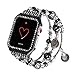 Falandi Apple Watch Band 38mm, Glittering Diamond Metal Black Case with Handmade Elastic Stretch Bracelet Fashion Women Girls Rhinestone Replacement Strap for iWatch Series 3/2 / 1 (S, Black-38mm)