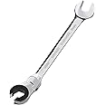 LOSCHEN 1 PC 9mm Open Flex-Head Ratcheting Wrench, Metric Ratcheting Spanner with 83 Teeth, Chrome Vanadium Steel Tubing Ratchet Spanner