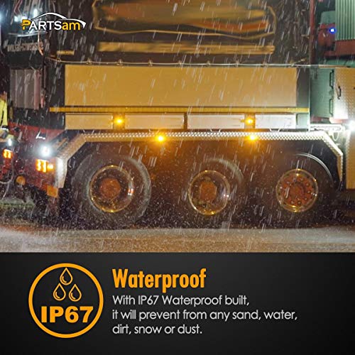 Partsam 14x Red/Amber Double Bullseye led Marker Light Side Marker Light Smoke Lens, Tiger Eye/Double Bubble LED Marker Lights, 4" Rectangular Rectangle Led Truck Trailer RV Camper Light