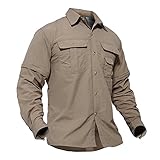 TACVASEN Men's Basic Military Tactical Long Sleeve Quick Dry Shirt Khaki for Travel