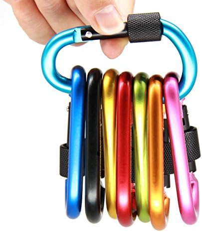 Aluminum Carabiner Clip - 8PCS Locking Carabiner D Ring Spring Snap Clip Hook Screw Gate Buckle for Traveling, Hiking, Camping, Pack of Assorted Colors
