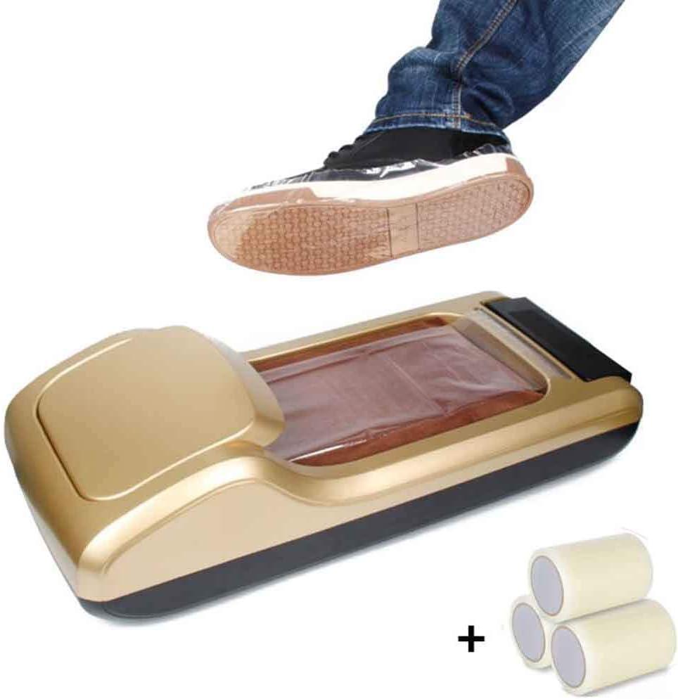 XFY New Automatic Shoe Cover Machine, Portable Disposable Smart Shoe Mold Dispenser with A Roll of Shoe Mold, for Home Health Protection, Color: Gold