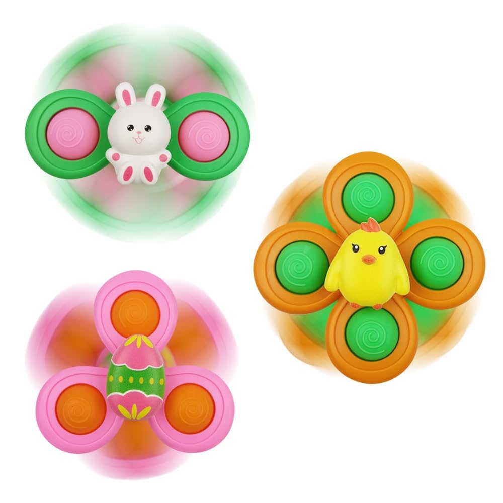 Anditoy 3 Pack Easter Suction Cup Spinner Toys Sensory Bath Toys for Toddlers Kids Easter Basket Stuffers Gifts Fillers Party Favors