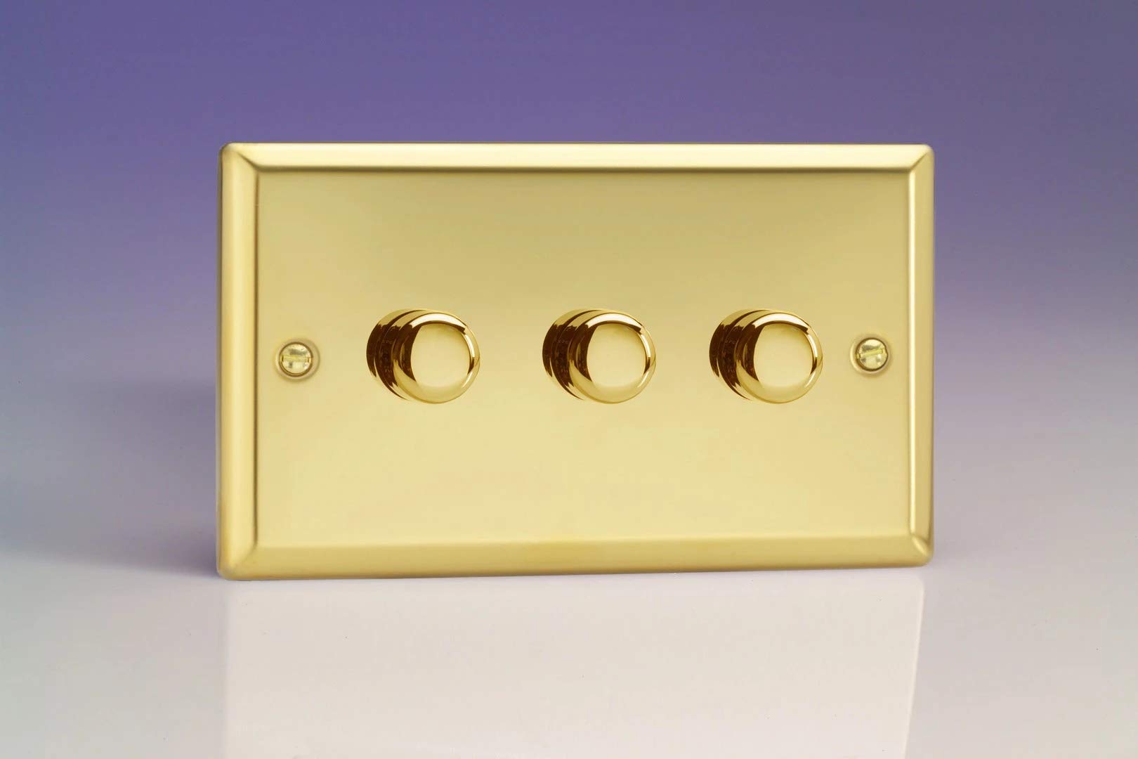 Varilight 3-Gang 2-Way V-Pro Push On/Off Rotary LED Dimmer 3 x 0-120W (Twin Plate) Victorian Brass