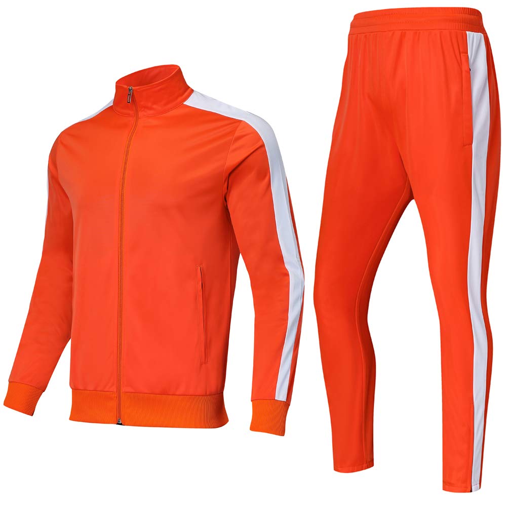 Photo 1 of Shinestone Men's Sport Casual Tracksuit Warm Up Suit Gym Training Wear for Christmas (Orange, XX-L)