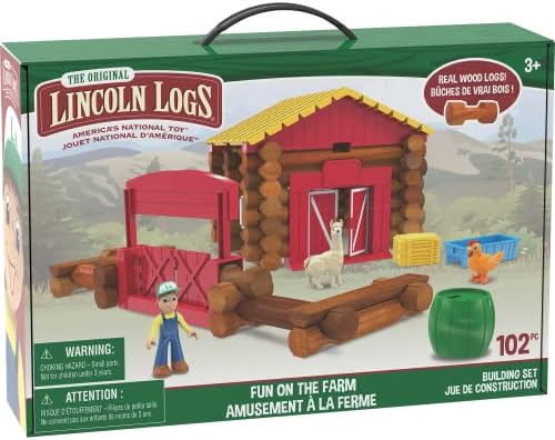 LINCOLN LOGS – Fun On The Farm 102 Parts Real Wood Logs Ages