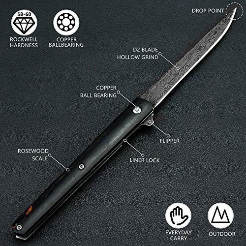 CARIMEE Slim Pocket Knife 4'' Flipping Knife Gentleman Multifunctional